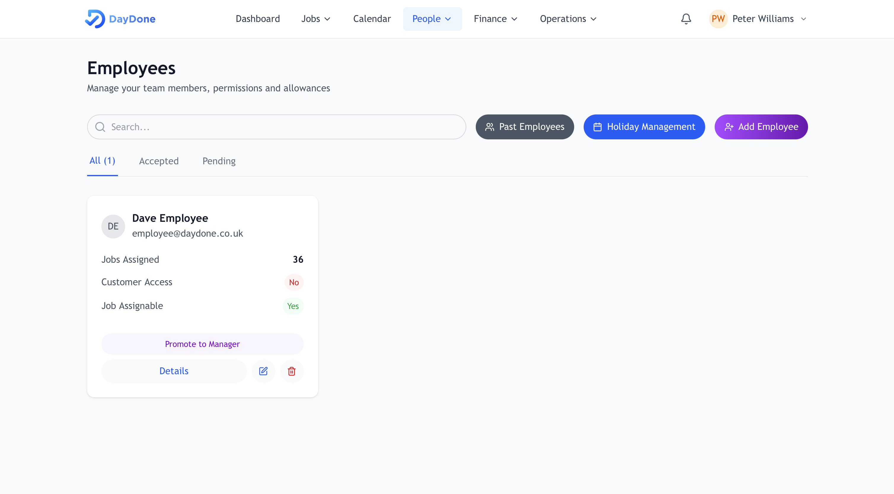 Team Management on desktop