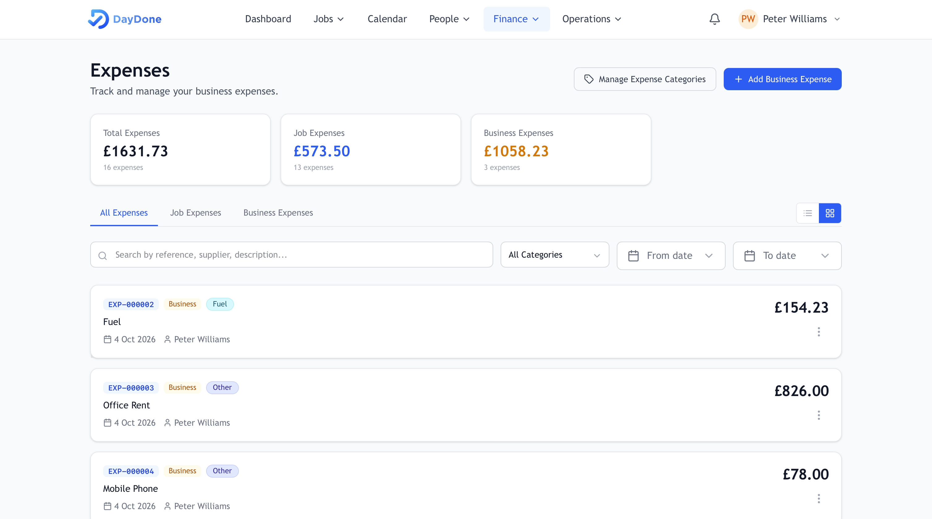 Expenses on desktop