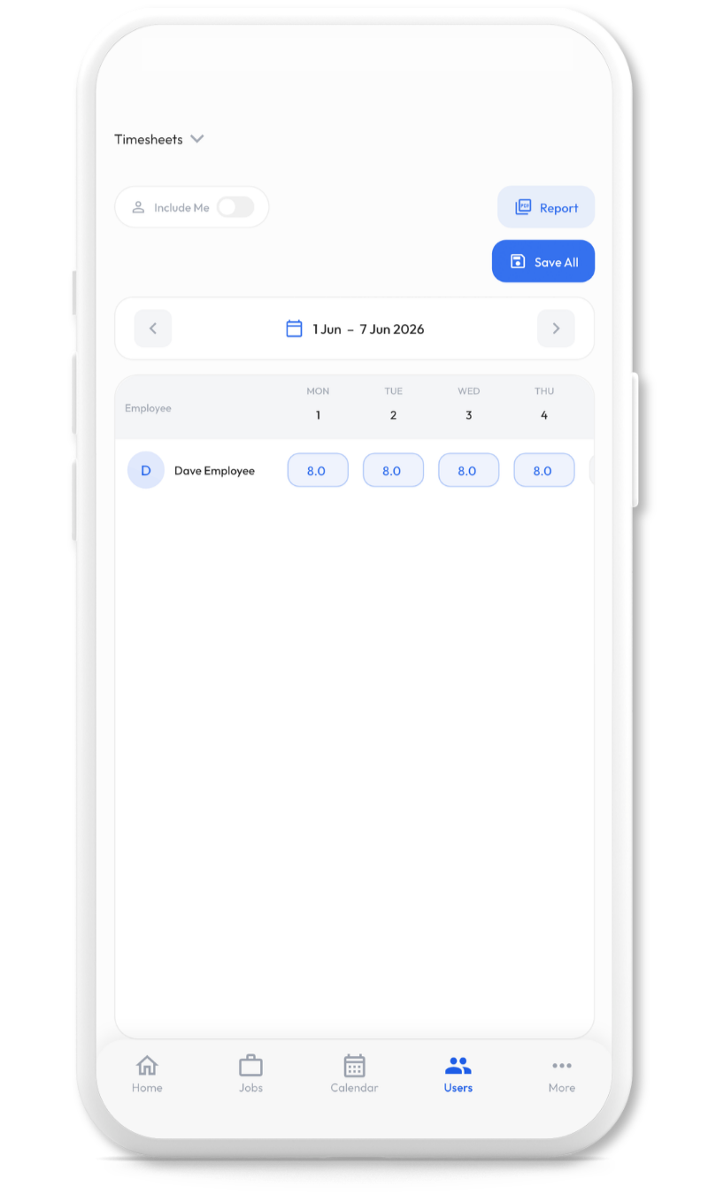 Timesheets screenshot